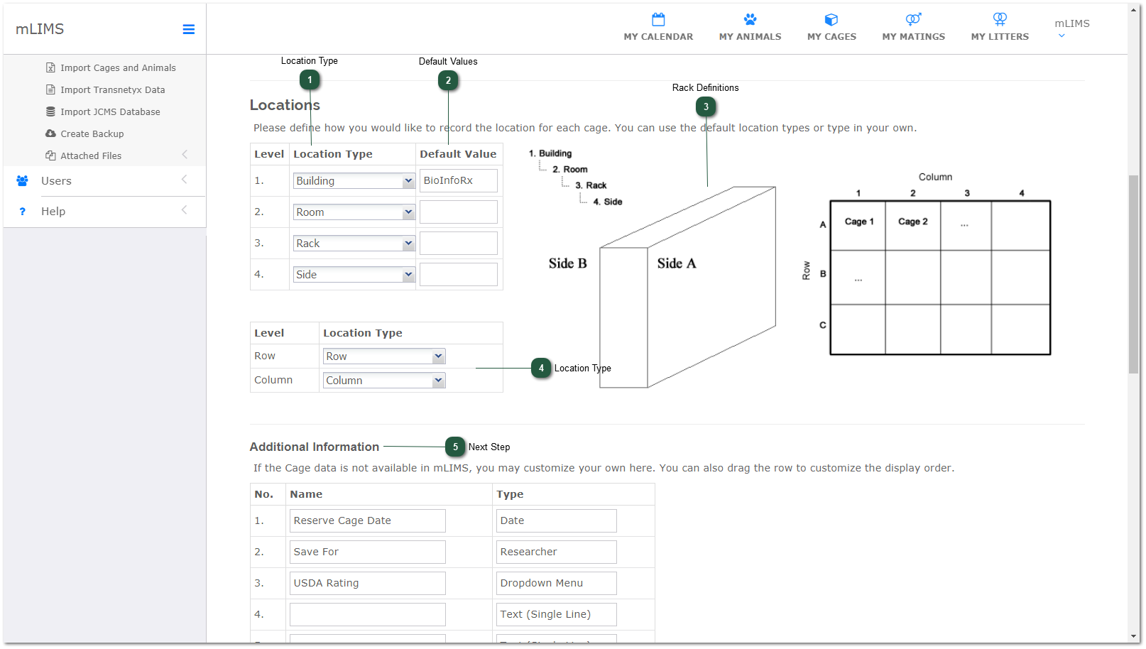 Cage Settings - Cage Locations