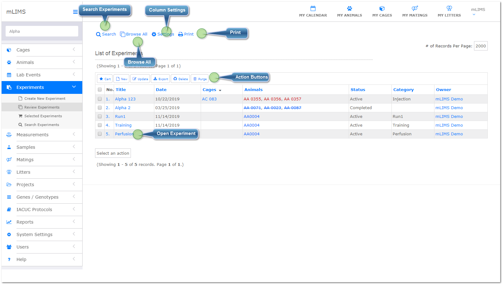 Browse, Search, and Review Experiments