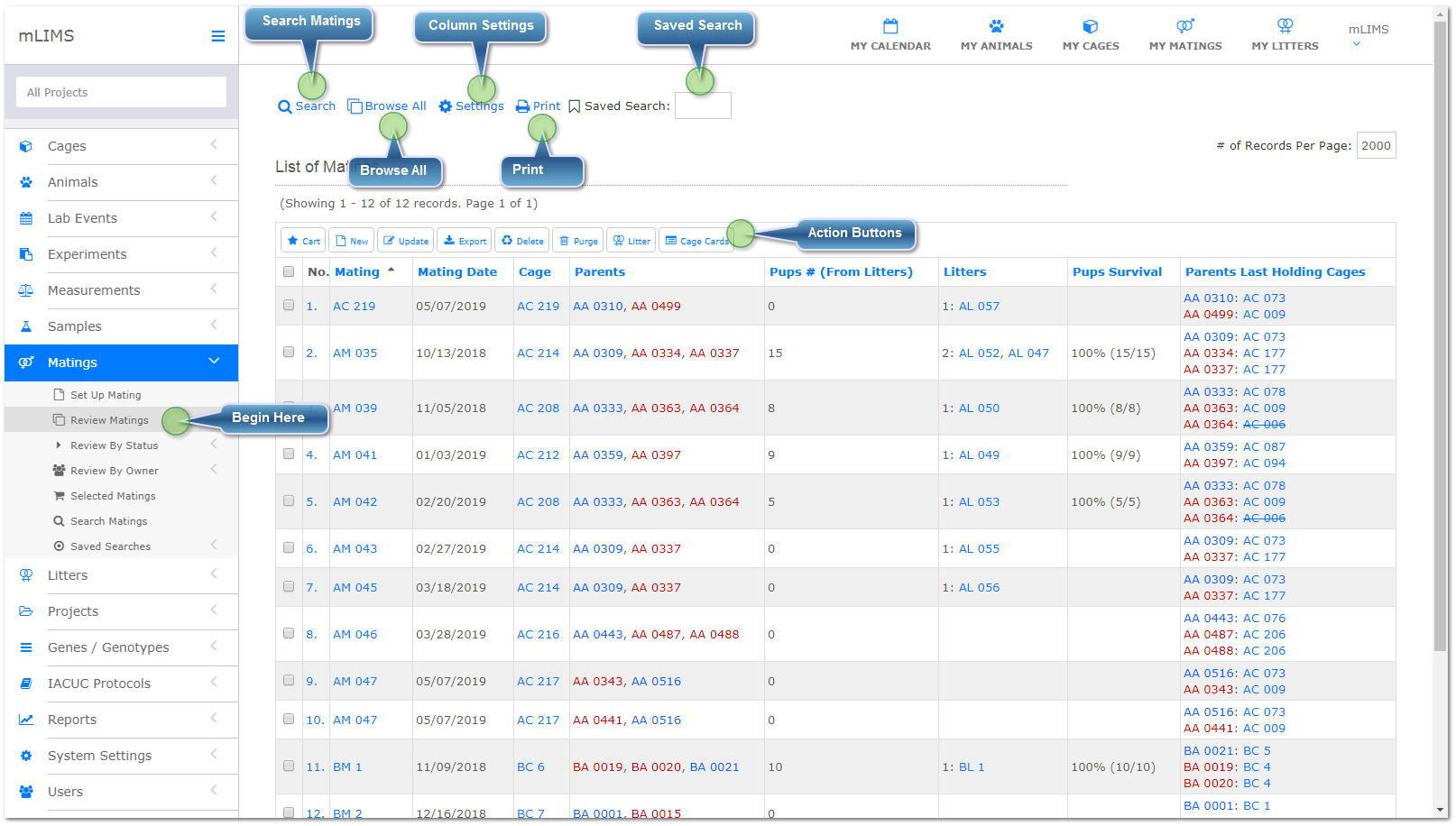 Browse, Search and Review Matings