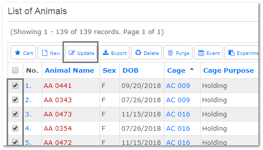 Bulk Update Animals With Different Information