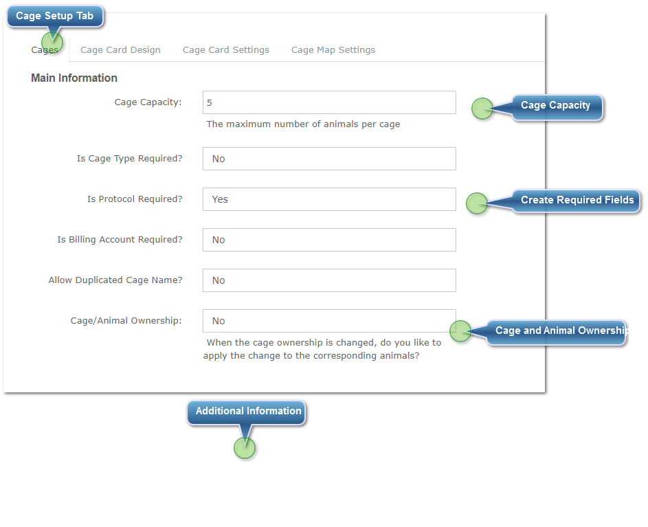 Cage Settings - Main Information