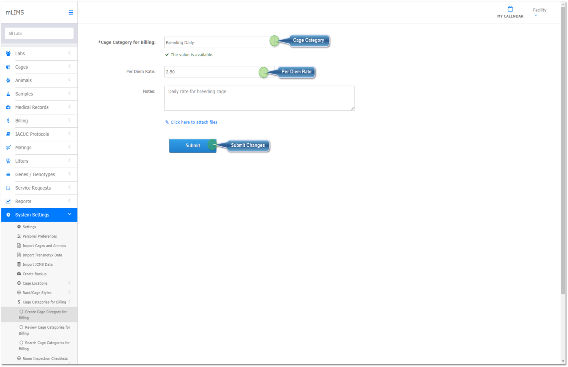 Create Cage Categories for Billing