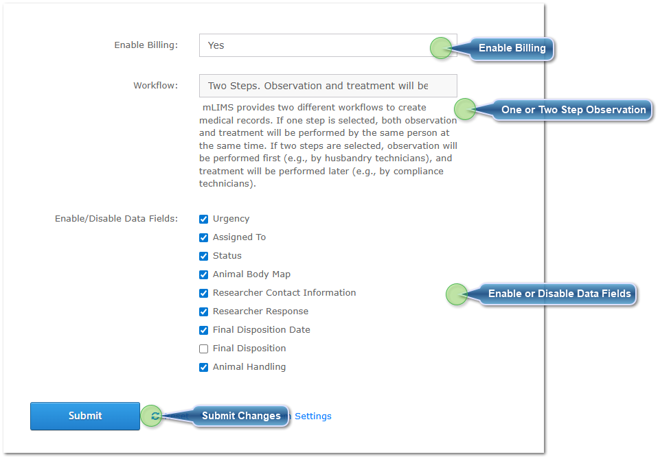Medical Records Settings