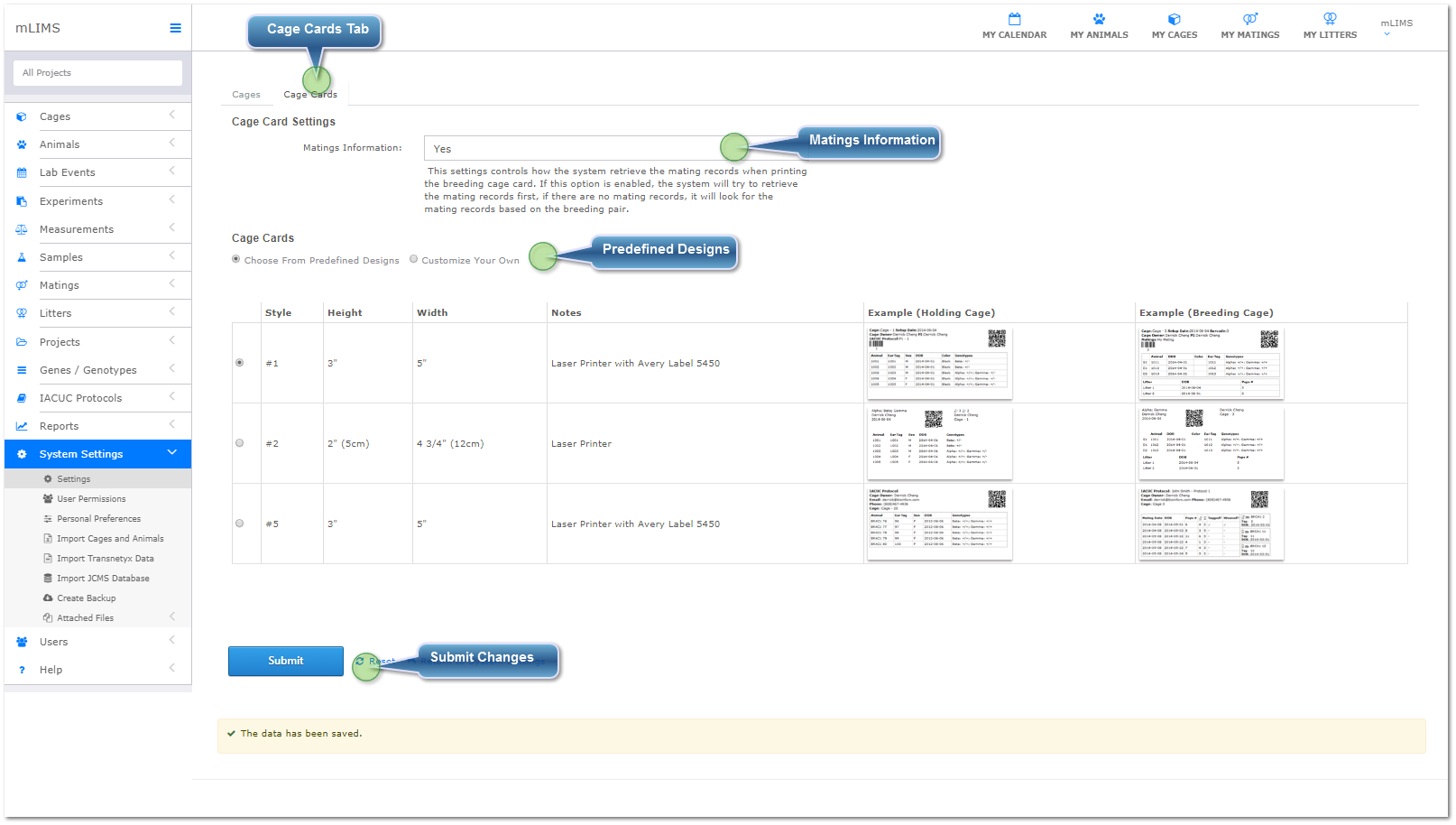 Predefined Cage Cards