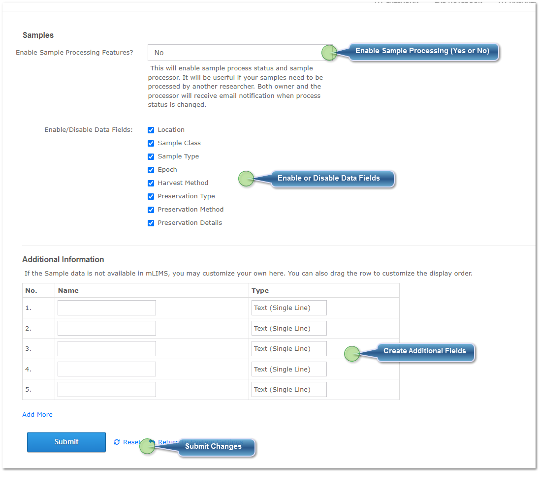 Samples Settings