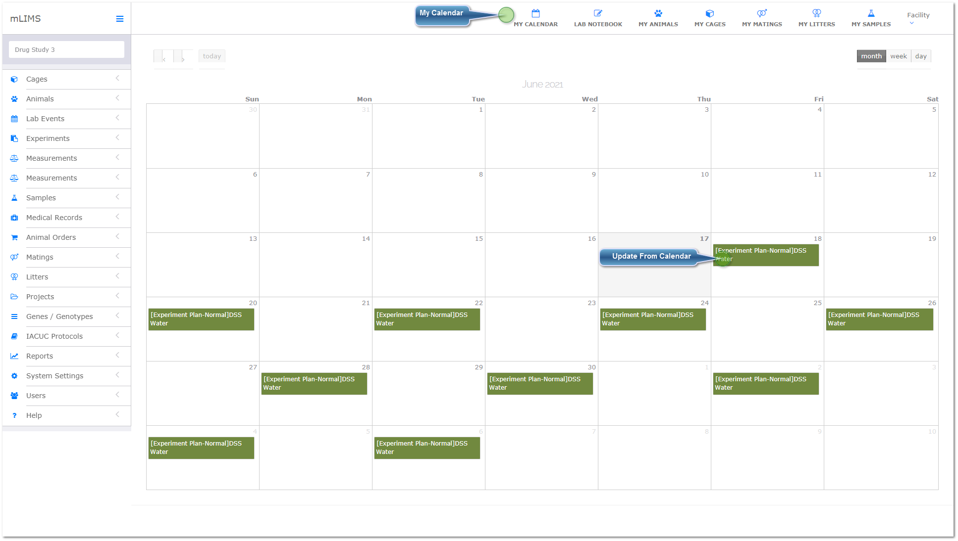 View Experiment Plans on Calendar